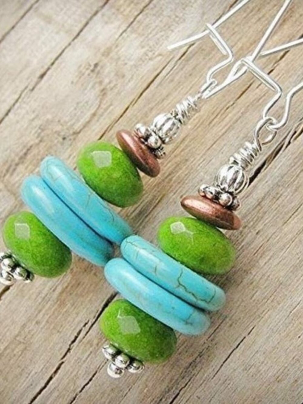 Green Jade Turquoise Sterling Silver Dangle Earrings Boho Southwest